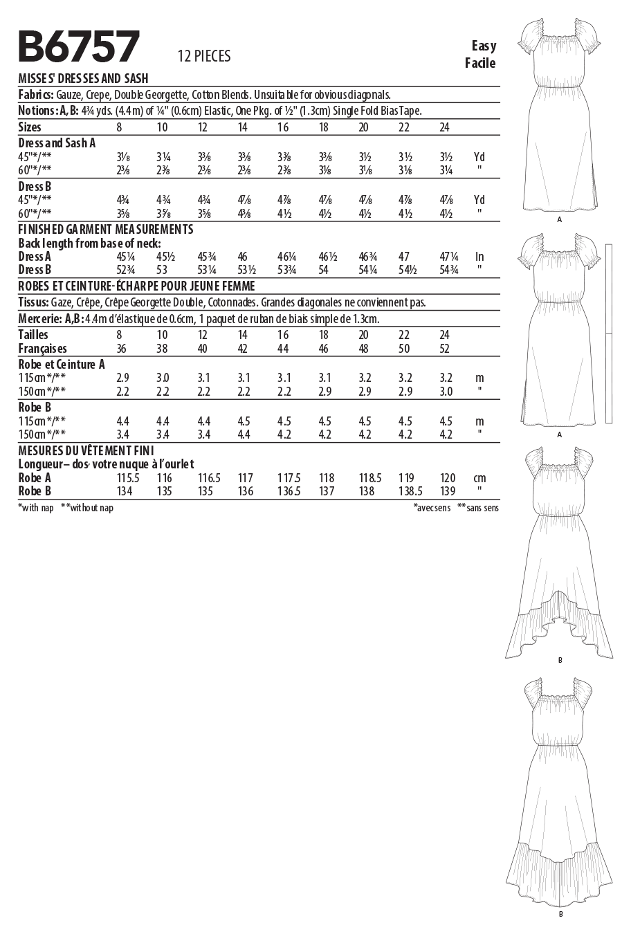 Butterick Sewing Pattern B6757 Misses’ Dress Sewdirect